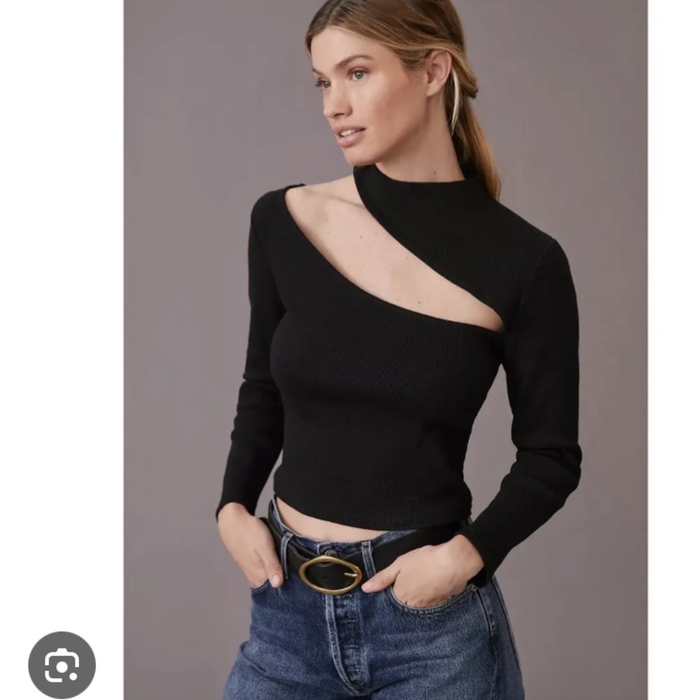 Anthropologie Black Asymmetrical Cutout Top